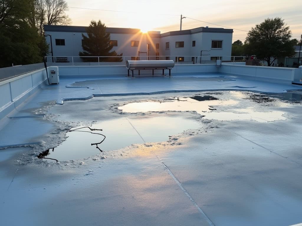 commercial flat roof with water damage